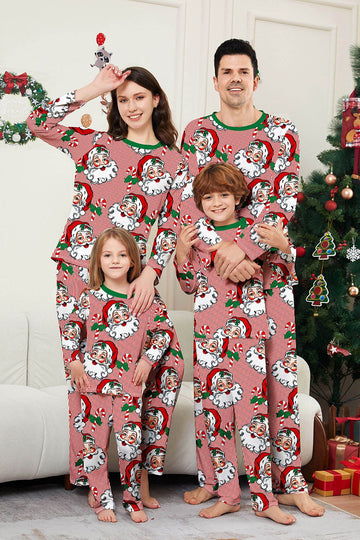 Red Striped Long Sleeve Printed Christmas Pajamas Set